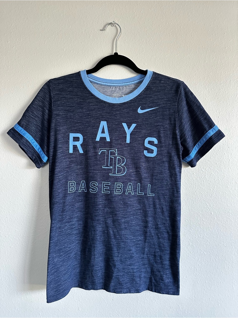 Nike Women’s Dri Fit Navy and Light Blue Rays Baseball Tee